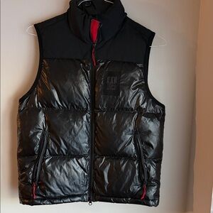 Topo Designs Shiny Black Vest with Red Zipper Accents